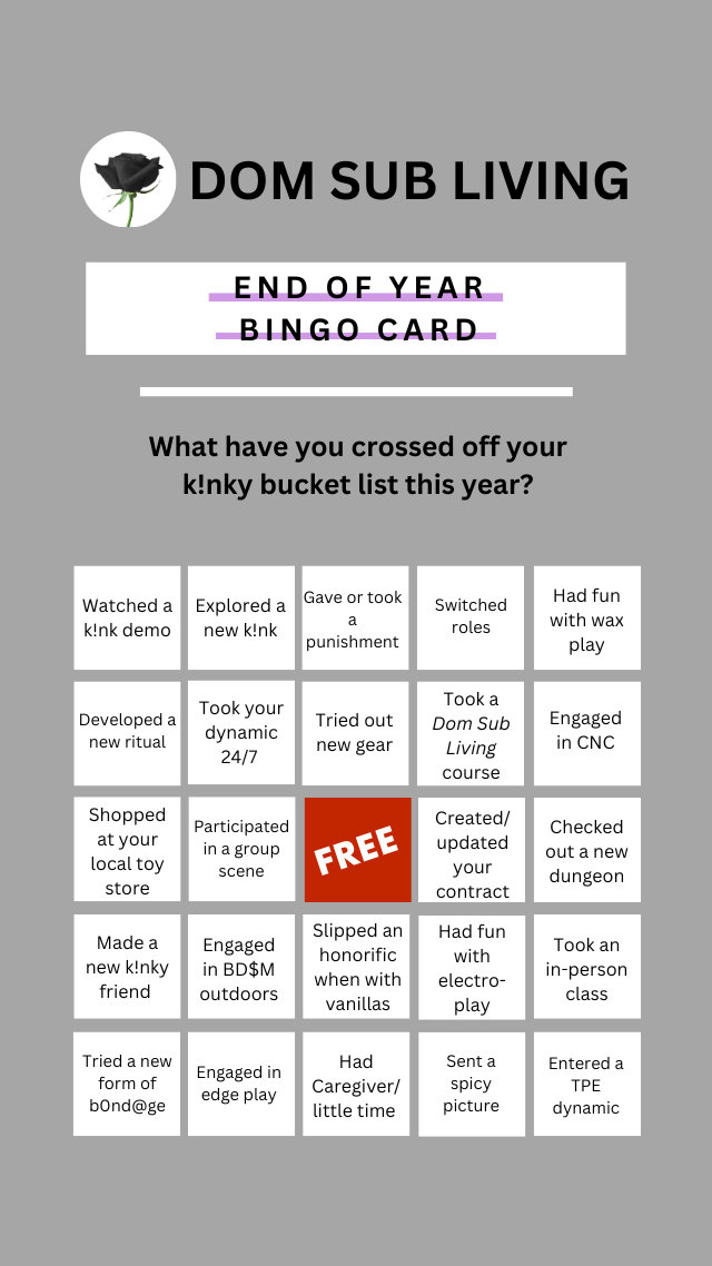 Check Off Your Dom Sub Living Kinky Bingo Card DomSubLiving
